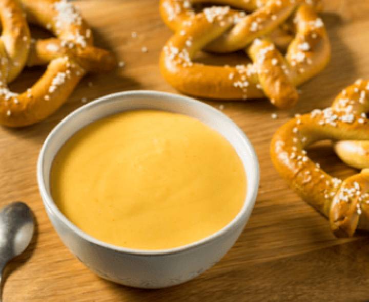 Traditional soft pretzels with sweet beer cheese